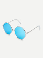 Blue Metal Frame Polygon Sunglasses