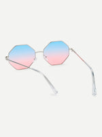 Multicolor Metal Frame Polygon Sunglasses