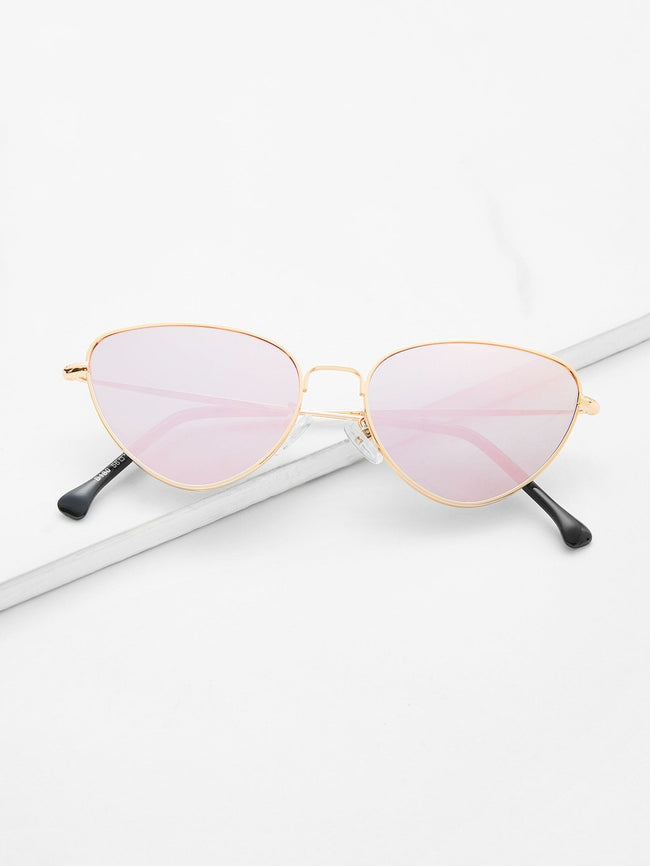 Pink Mirror Metal Frame Cat Eye Sunglasses