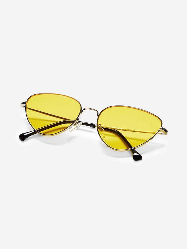 Yellow Oval Shaped Flat Lens Sunglasses