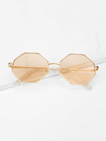 Coffee Metal Frame Polygon Sunglasses