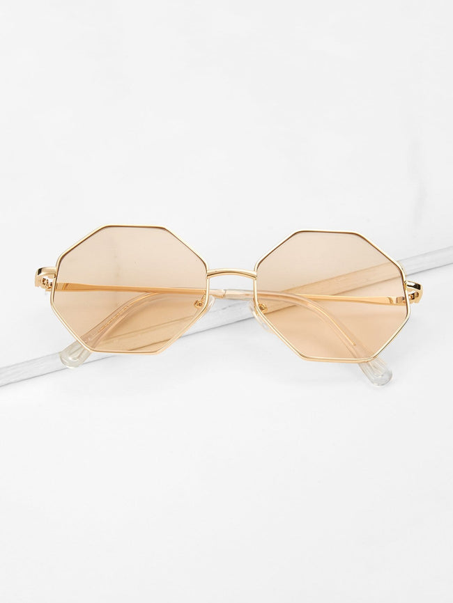 Coffee Metal Frame Polygon Sunglasses