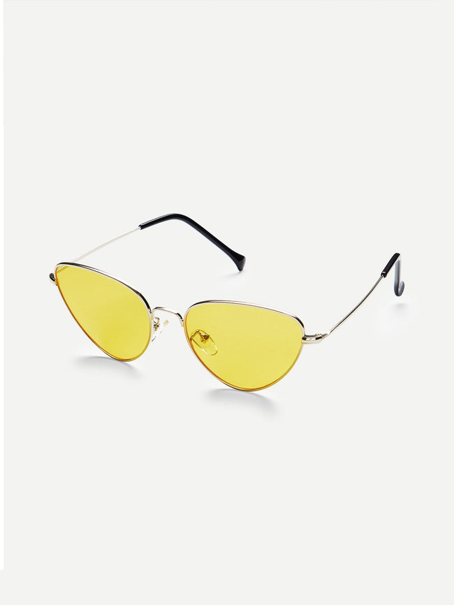 Yellow Oval Shaped Flat Lens Sunglasses