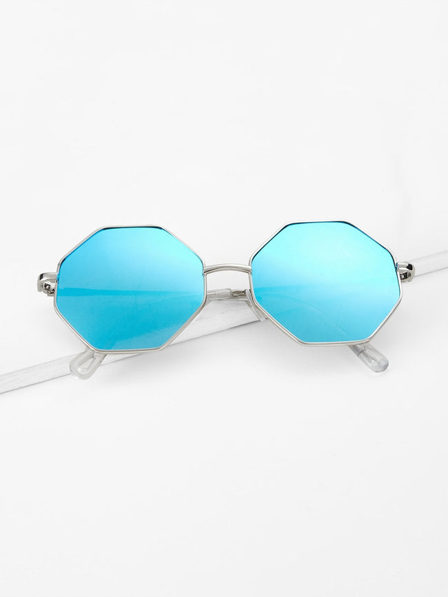 Blue Metal Frame Polygon Sunglasses