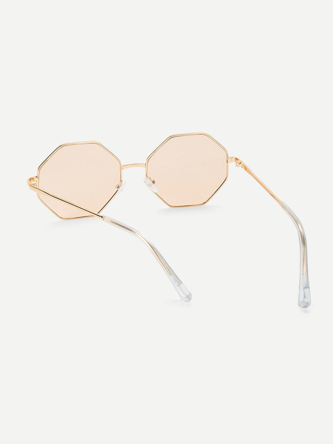 Coffee Metal Frame Polygon Sunglasses