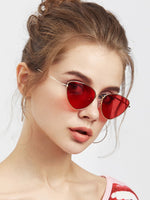 Red Oval Shaped Flat Lens Sunglasses