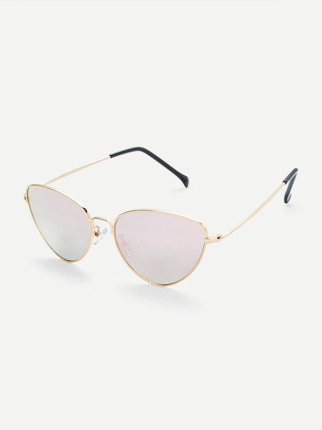 Pink Mirror Metal Frame Cat Eye Sunglasses