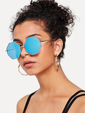 Blue Metal Frame Polygon Sunglasses