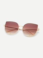 Gold Frame Brown Cat Eye Stylish Sunglasses