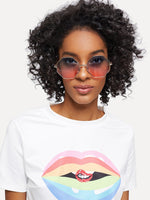 Multicolor Metal Frame Polygon Sunglasses