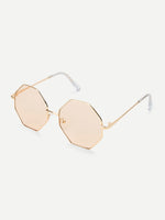 Coffee Metal Frame Polygon Sunglasses