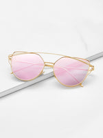 Gold Metal Frame Double Bridge Pink Lens Sunglasses