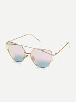 Gold Metal Frame Double Bridge Pink Lens Sunglasses