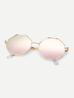 Pink Mirror Metal Frame Polygon Sunglasses