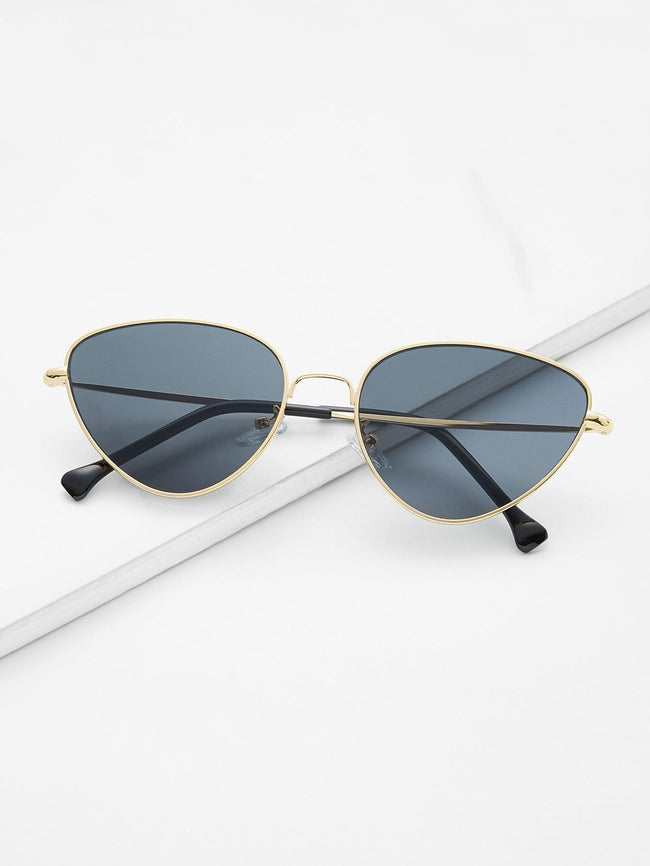 Grey Oval Shaped Flat Lens Sunglasses