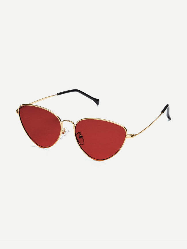 Red Oval Shaped Flat Lens Sunglasses