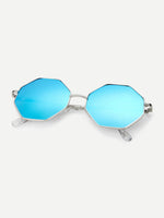 Blue Metal Frame Polygon Sunglasses