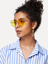 Yellow Oval Shaped Flat Lens Sunglasses