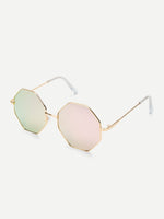 Pink Mirror Metal Frame Polygon Sunglasses